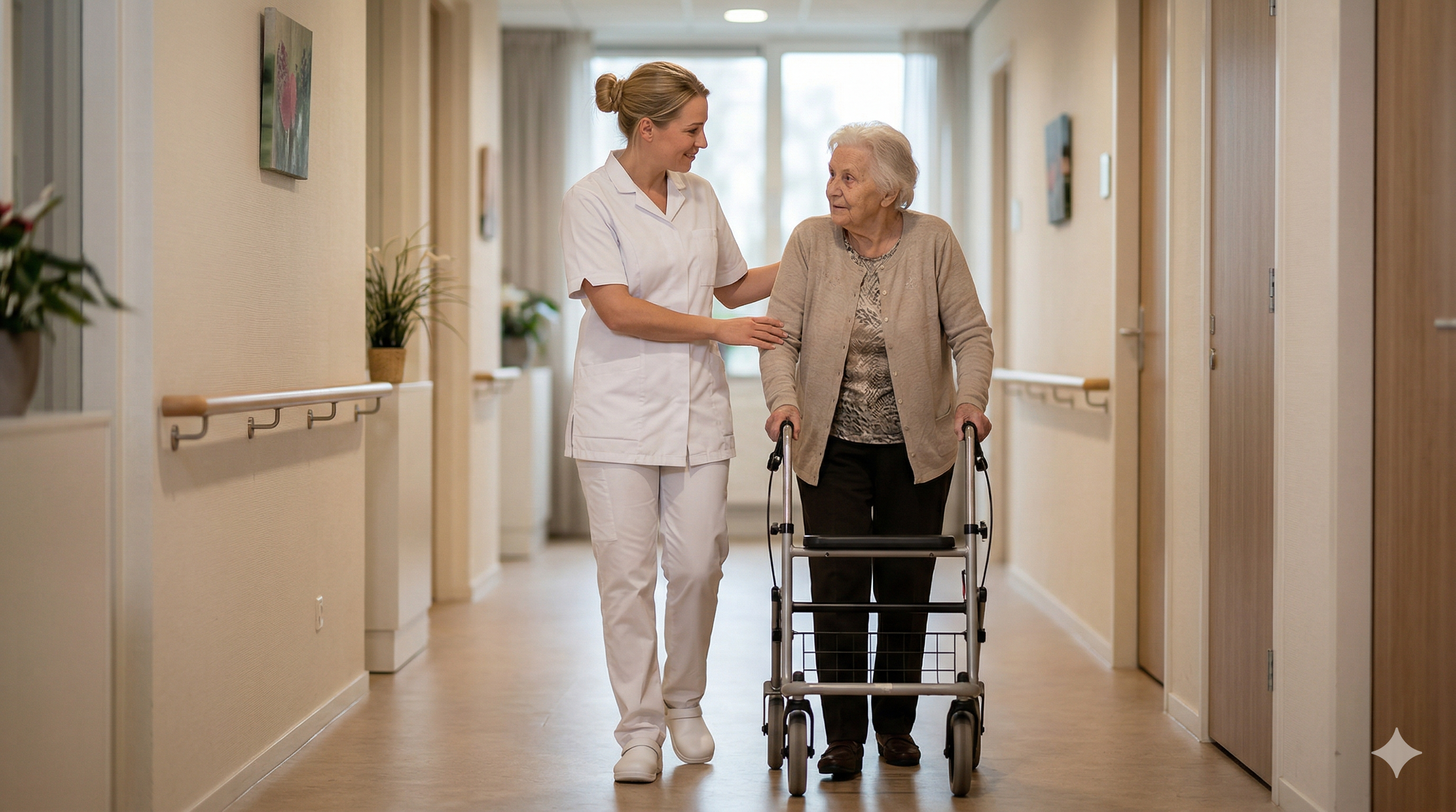 Verpleegkundige ondersteunt een patiënt met dementie.